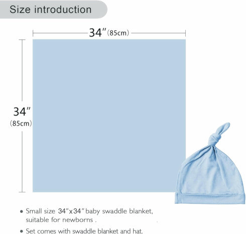 Set Set Newborn Swaddle Blanket with Hat Baby Swaddle Hospital Receiving Blankets for Girls Boys(Babyblue)