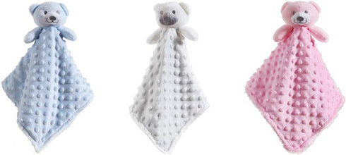 CREVENT Cozy Plush Baby Security Blanket Loveys, Minky Dot Front + Sherpa Backing with Animal Face (Blue Bear)