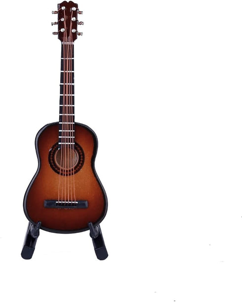 Dselvgvu Wooden Miniature Guitar with Stand, Brown Model for Dollhouse Decoration, 3.93"x1.42"x0.56"