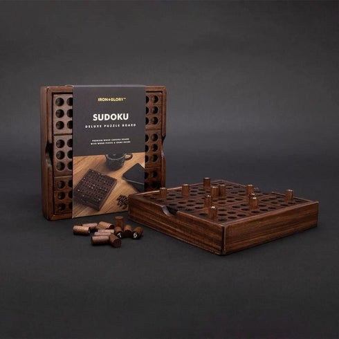 Iron & Glory Wooden Sudoku Board Game - Wooden Sudoku Puzzle - Brain Teaser Games For Adults - Portable Travel Games