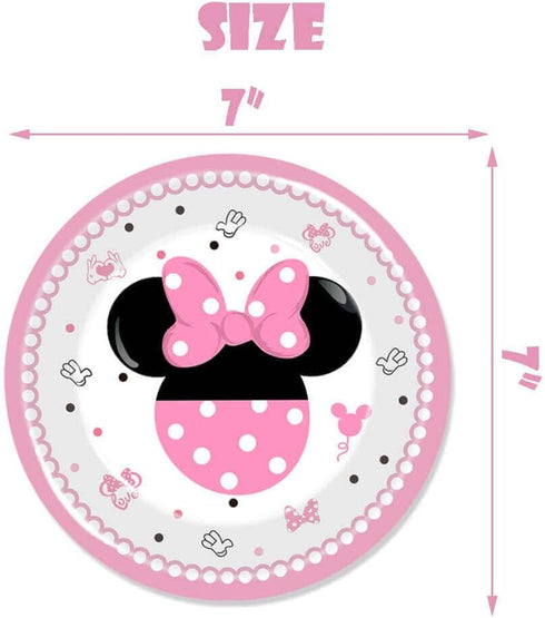 80 Pcs Pink Minnie 3rd Birthday Party Tableware - Wild Three Paper Plates, Napkins, Forks for Girls' Birthday