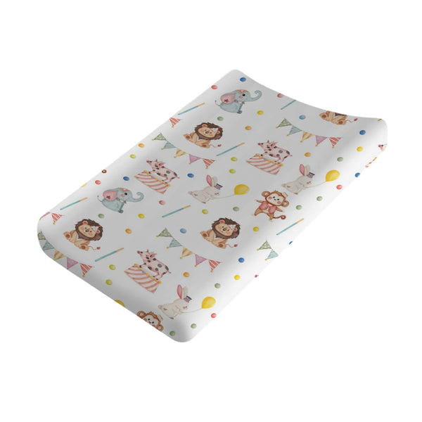 Watercolor Circus Animals Changing Pad Covers, Baby Monkey, Elephant, Rabbit, Pig, Soft Fitted Mats 32''x16''