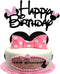 Black Pink Happy Birthday Cake Topper, Pink Bow Tie Decoration for Baby Shower Birthday Party Supplies