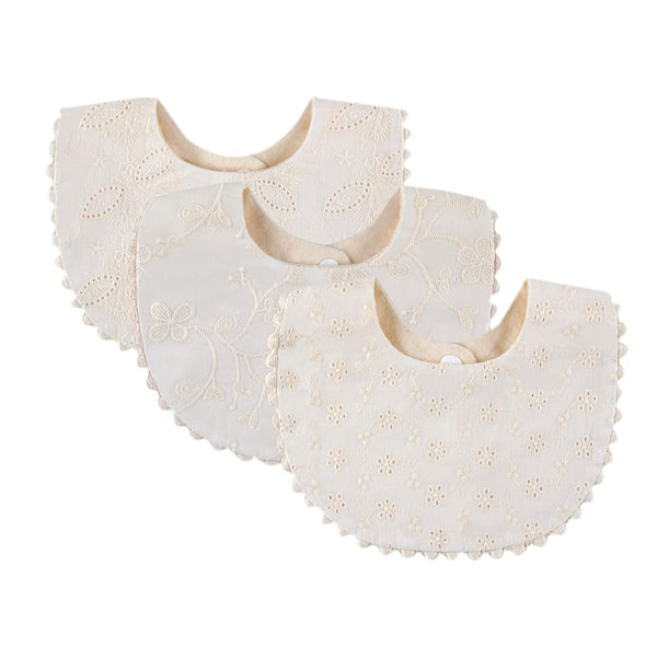 GZMM Baby Bib for Girls, Reversible Waterproof Handmade Natural Cotton Drool Bib 2 Pack (off-white, 0-12 months)