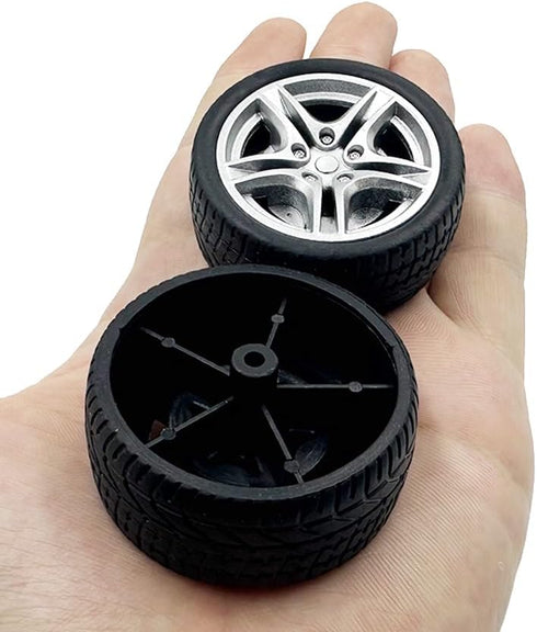 URIMPAVIDO 10PCS 48mm 5PCS Toy Car Wheel Toy Car Rubber Tire Wheels with Shaft Round Rod Axles for RC Car Truck Robot