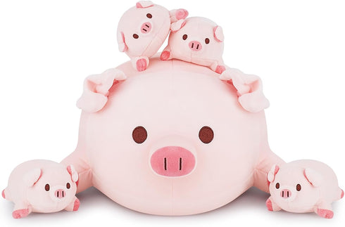 5PCS Mommy 4 Gifts(16 Achwishap Pig Family,Pig Stuffed Animal with Pig Babies Plush,Cute Pig Plush Pillow Cushion