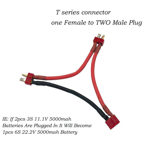 2pcs T Serial Series Connector, 1 Female to 2 Male T Plug Power Connector Adapter for RC Quadcopter
