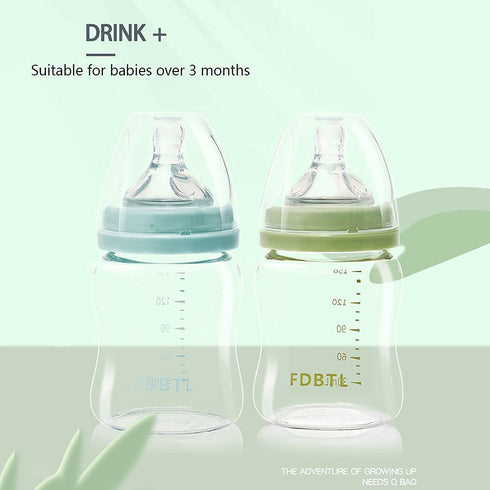 4 2 Count Baby Bottle Glass Wide Neck, Closer to Breastfeeding, Slow Flow Nipple, Anti-Colic, Ounce
