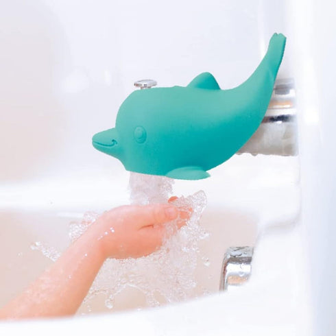 Nuby Bathtub Safety Spout Guard, Compatible with Most Standard Faucets, Bath Toys - Dolphin