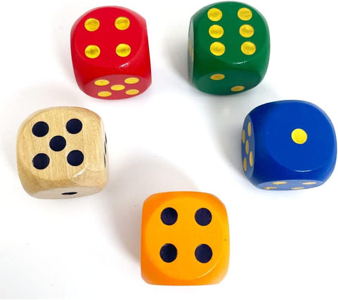 Set 5 1 1/5" (5 SmartDealsPro of Random Color Large Round Edge Wooden Dice Colors with dots)