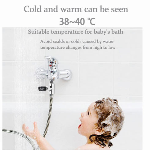 Shower Thermometer - LED Digital Display Waterproof Battery Free Design for Baby Bath/Tub