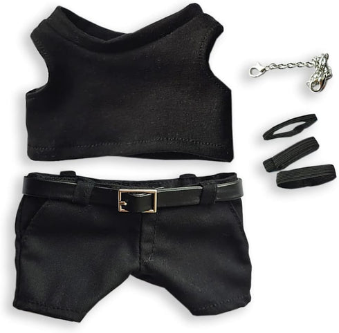 niannyyhouse 20cm Plush Doll Clothes with Black Vest, Pants & Belt Accessories