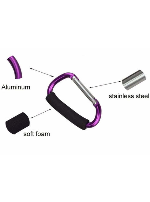 Large Stroller Hooks for Mommy, 2 pcs Carabiner Organizer for Hanging Purses, Diaper Bag, Shopping Bags (Blue+Purple)