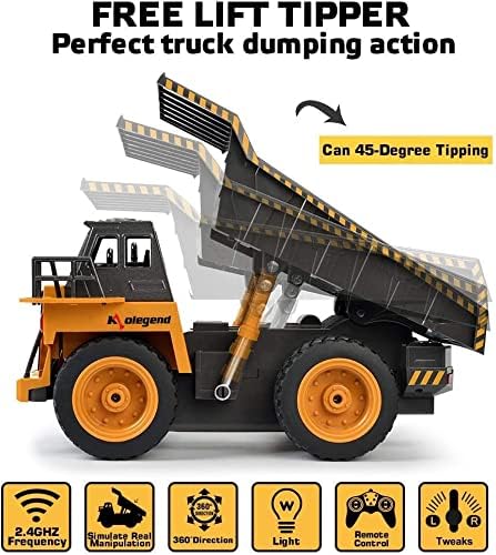 kolegend Remote Control Dump Truck, RC Truck Construction Vehicle with Rechargeable Battery for Kids & Toddlers