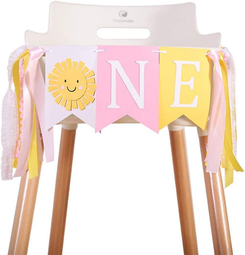 WAHAWU 1st Sunshine Highchair Banner - Girl Birthday Banner, One in the Sun Birthday, Photo Decoration Props