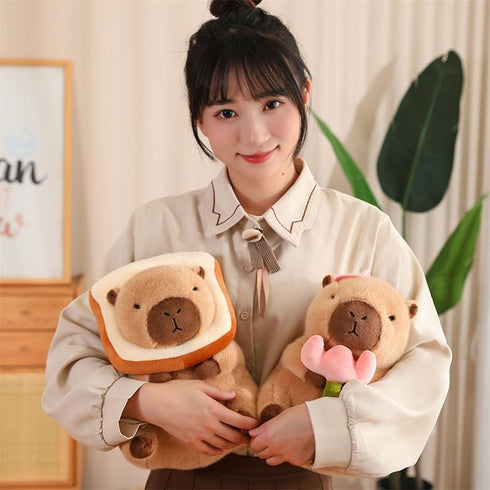 Cute Capybar Plush Doll, Flower Capybar Stuffed Animal Toy, Children's Gift Pillow (11 Inches)