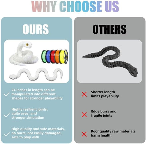 SGYYSG 24 Inch 3D 3D Printed Snake - Movable Articulated Snakes, Perfect Printed Animals for Educational Toys!
