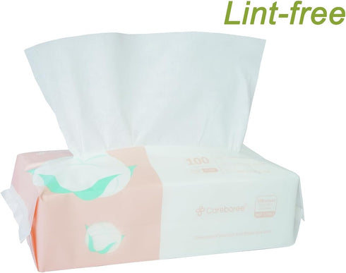 (3 PACK-300 count)) Careboree Ultra Soft Dry Baby Wipes Unscented Face Cleansing Multi-Purpose Pure Cotton Tissue