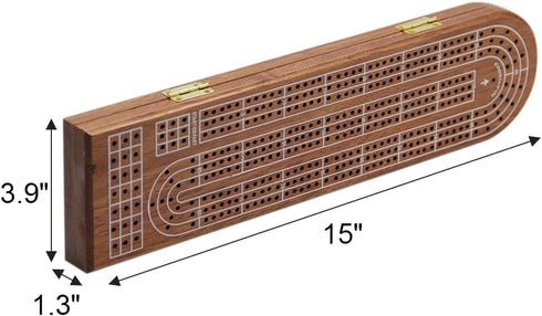Juegoal Wood Cribbage Board Game Set - 3 Tracks with Metal Pegs, Cards, and Storage Area