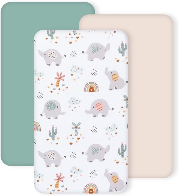 3 Pack Stretchy Bassinet Sheets - Universal Fit for Rectangle, Round, Oval,
