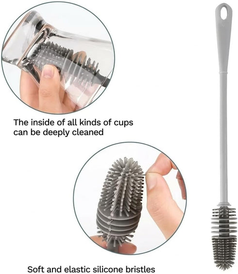 Set 12.5 Silicone Bottle Brush & Silicone Straw Cleaner Long Handle, Flexible, Odor-Resistant, Dishwasher Safe