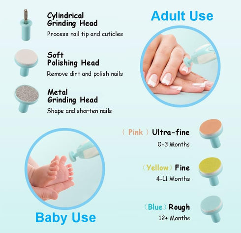 Midetoy Trimmer 6 Baby Nail Clippers Safe Baby Nail Electric Trim Polish Grooming Kit for Newborn Infant Toddler