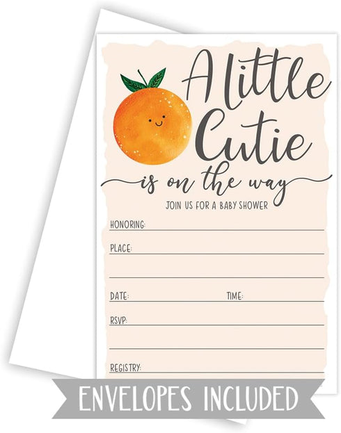 Little Cutie Baby Shower Invitations (20 Count) with Envelopes - Gender Neutral or Girl Shower