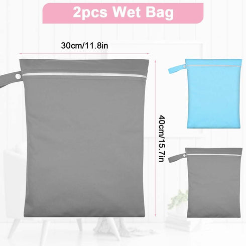 AOOSA 2PCS Swimming Wet Bags, Reusable Cloth Diaper Bags with Handle and Zipper, Lightweight Waterproof Travel Laundry