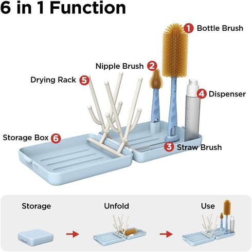 YOTIME Travel Bottle Brush, Travel Bottle Cleaner Kit with Foldable Bottle Drying Rack, for Visit Friends