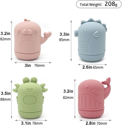 PandaEar 4 Pack Silicone Baby Bath Toys, Ocean Animals Bathtub Toys for Toddlers, Non Toxic Swimming Shower Bath Tub