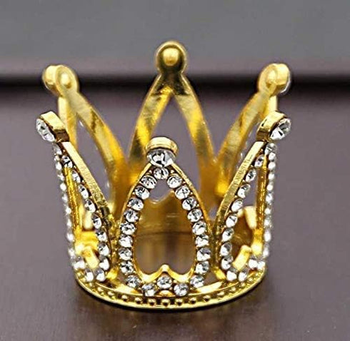 Gold Mini Crown Cake Topper, Prince Princess Small Tiara Cupcake Toppers, Rhinestone Golden Newborn Crown