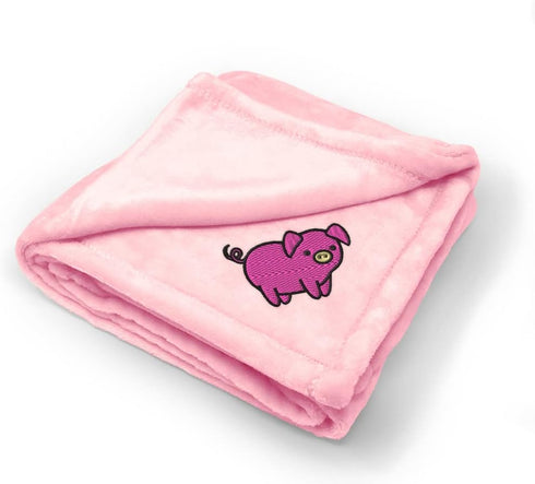 Fastasticdeals Custom Embroidery Nursery Bedding Baby Blankets for Boys & Girls Pink Piggy