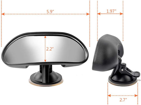 GES Rear View Mirror - 360 Degree Adjustable with Strengthen Suction Cup for Car (5.9 x 2.2 Inch, Black)