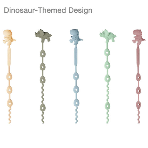 5 Pack PandaEar Baby Toy Straps - Dinosaur Silicone Pacifier Teether Harness Straps - Adjustable Baby Toy Holder