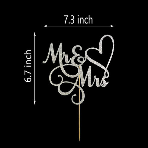 Mr and Mrs Cake Topper, Bride and Groom Wedding Sign, Engagement Cake Toppers Decorations with Double-faced Silver