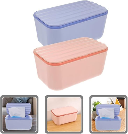 Sturdy Plastic Tissue Box Cover - Rectangle Wipes Storage with Sealing Lid