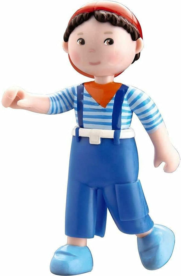 HABA Little Friends Matze, 4" Boy Dollhouse Toy Figure with Blue Overalls and Red Cap