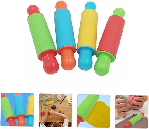 Toyvian 4pcs Painted Clay Rolling Pin Tools, Small Pastry Rolling Pin for Kids Playdough Kit