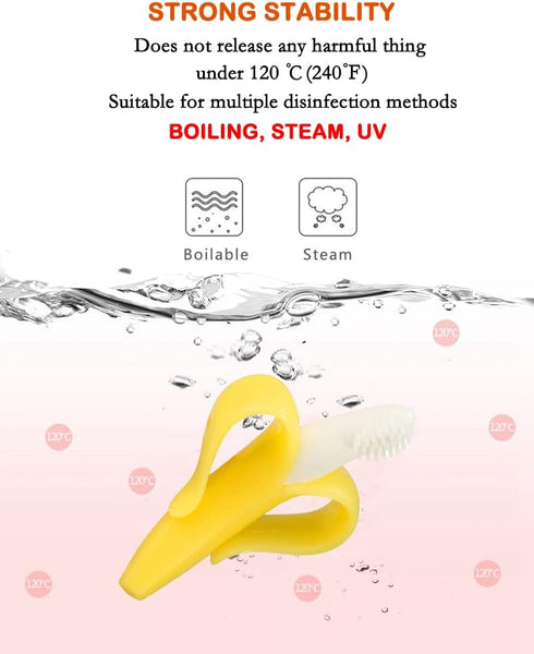 Banana Teether, Soothing Pain Relief Soft Silicone Train Baby Toothbrush, Teething Toys for Babies, Toddlers, Infants