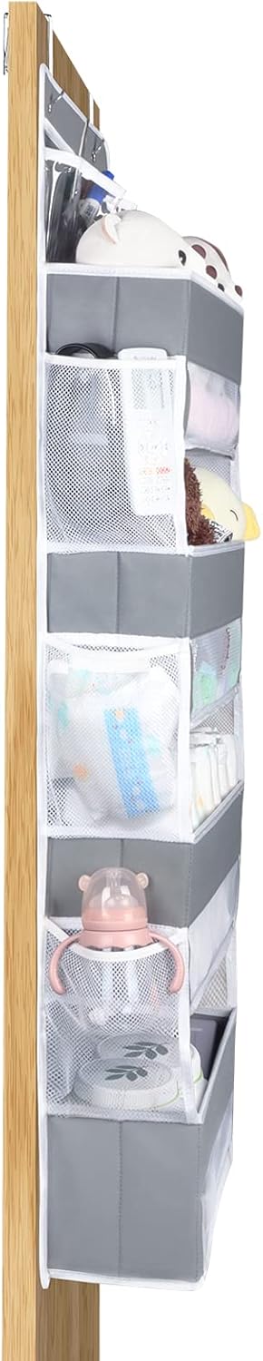 Univivi Over the Door Organizer, 5 Shelf Hanging Storage with 4 Large Compartments, 2 Small PVC Pockets