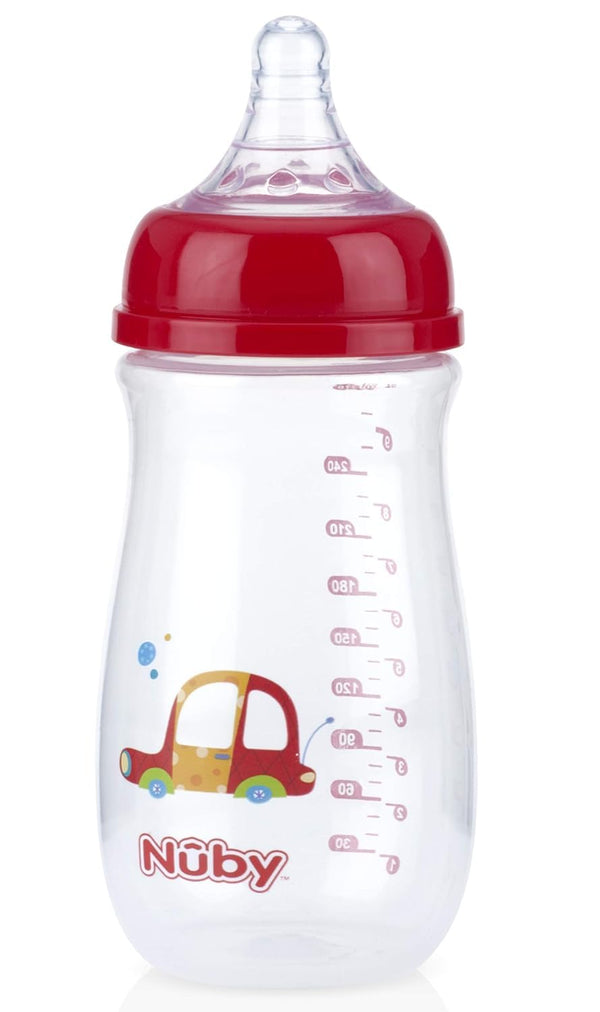 Nuby Wide Neck Bottle with Anti-Colic Air System, Colors/Prints May Vary, 1
