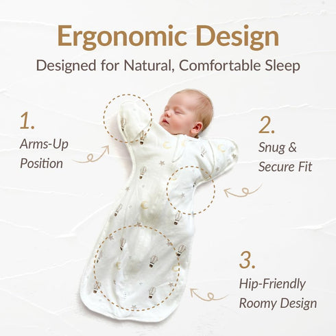Coperta 100% Newborn Swaddle Sack, IHDI Certified, Calms Startle Reflex, Cotton Wearable Blanket, Newborn Essentials
