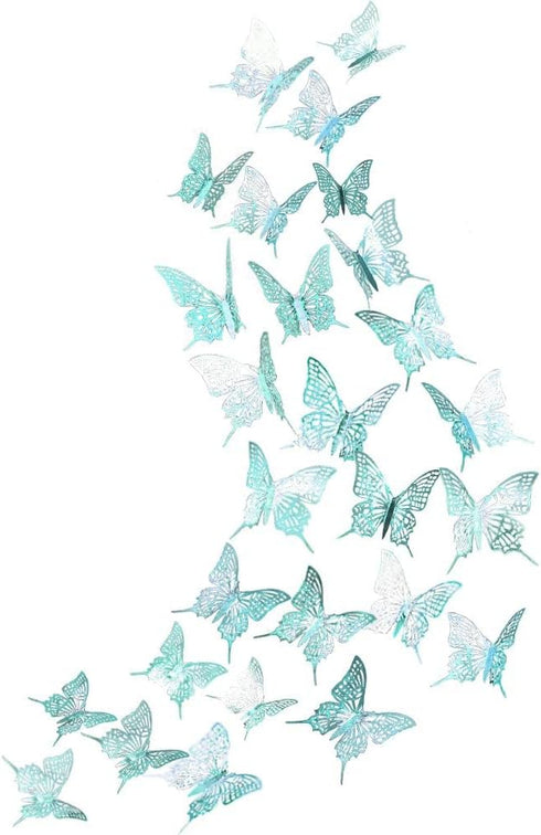 Cheerland Butterfly Wall Decor, 3D Butterflies Decals Mural, Removable Turquoise Decorations for Girl Bedroom