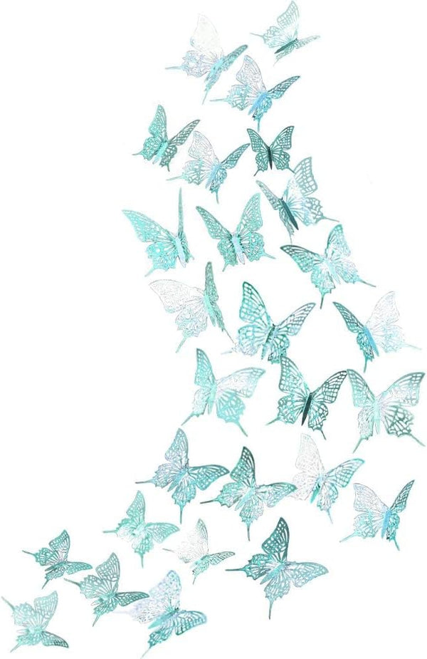 Cheerland Butterfly Wall Decor, 3D Butterflies Decals Mural, Removable Turquoise Decorations for Girl Bedroom