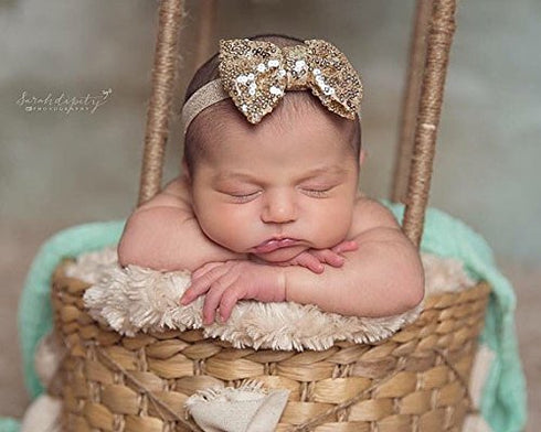 CÉLLOT 15pcs Baby Girl Headbands - Sparkly Glitter Sequins 4" Big Hair Bows for Infant Newborn and Toddlers