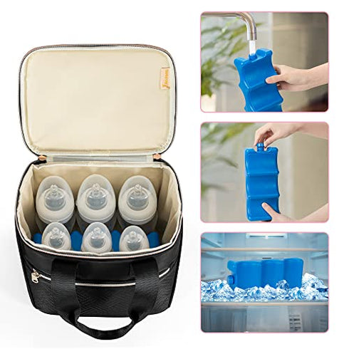 Pack 6 9 Fasrom Breast Pump Bag Bundle with Breastmilk Cooler Bag with Ice Fits Tall Baby Bottle Up to Ounce