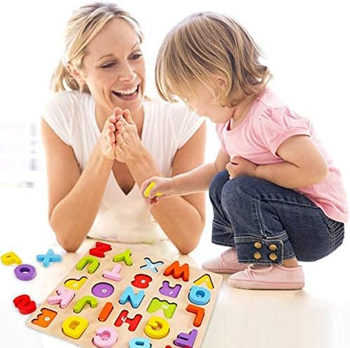 WOOD CITY Alphabet Puzzle, ABC Letter Puzzles for Toddlers 1-3 Years Old, Educational Learning Toys with Puzzle Board