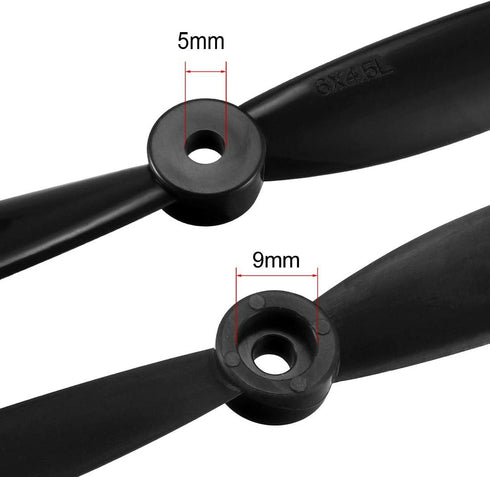 6045 6x4.5 Inch 2-Vane 8 uxcell RC Propellers CW CCW Quadcopter for Airplane Toy, Nylon Black Pairs with Adapter Rings