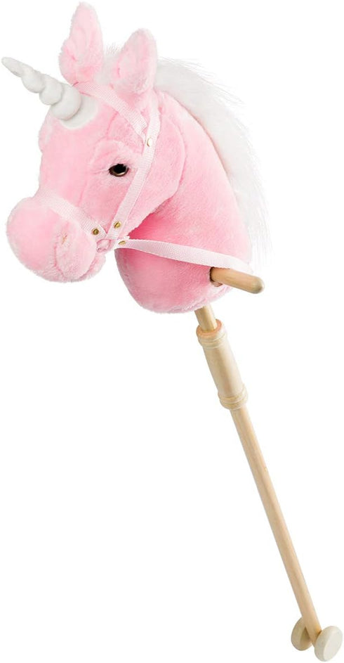 37 Inches(AA HollyHOME Plush Unicorn Stick Horse with Wood Wheels Real Pony Neighing and Galloping Sounds Plush Toy