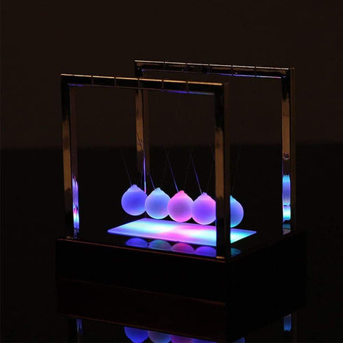 Newton's Cradle Balance Ball LED Light Up Pendulum Balls, Physics Science Ornaments for Desk Decoration